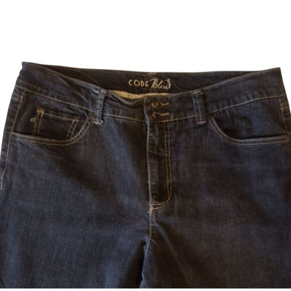 Code Bleu Medium Wash Black Denim Stretch Jeans Size 14 Flare Leg Women's - Picture 1 of 9